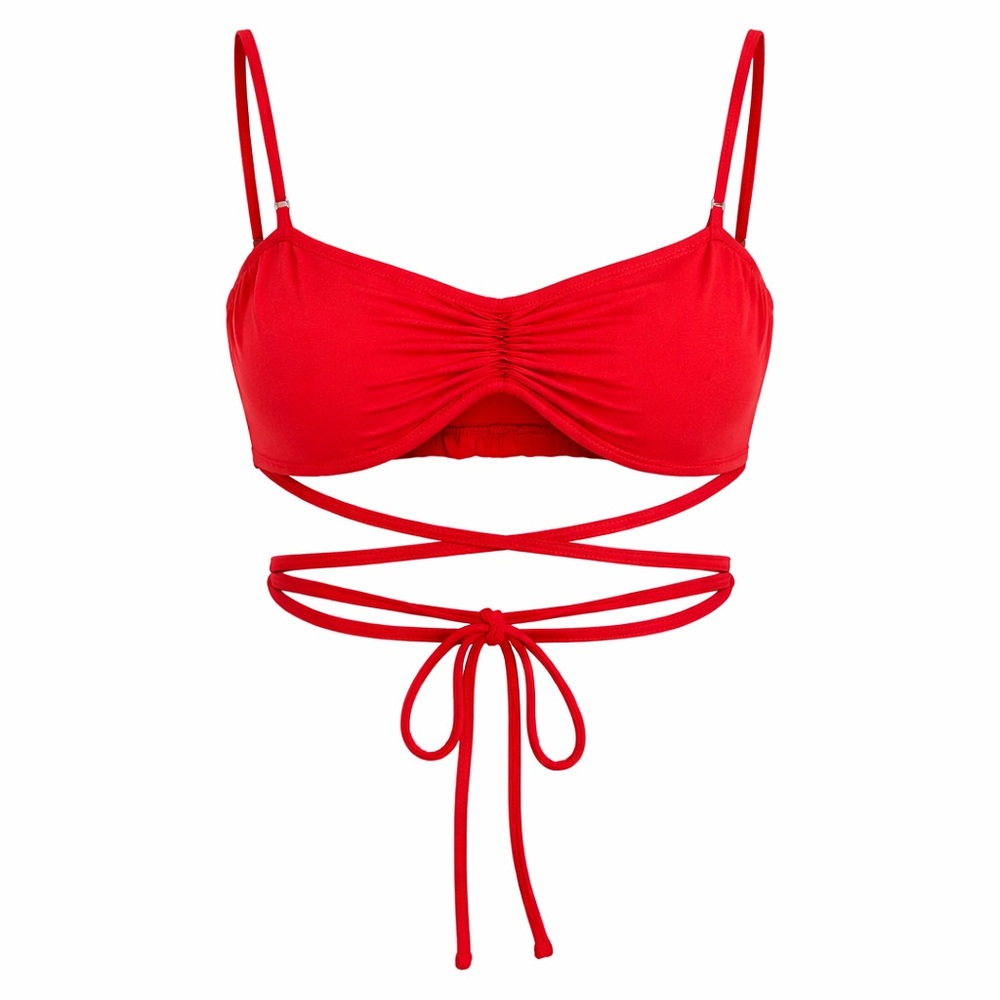Meshki Red Wrap Tie Bikini Top